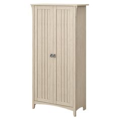 a white wooden cabinet with two doors