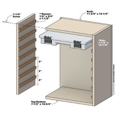 an open cabinet with two drawers and the measurements for each drawer in front of it