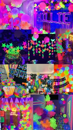 a collage of neon colors and decorations