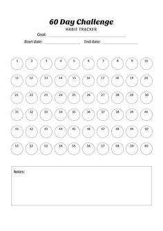 a printable worksheet for the 60 day challenge, with numbers and times