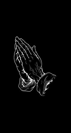 a black and white drawing of a praying hand with its hands folded in the air