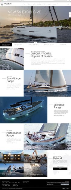 the front page of a website for yachts and sailboats, with many different colors