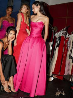 Walterina Fuchsia Satin Strapless Drop Waist Corset Gown Dropped Waist Ball Gown, Strapless Pink Gown, Drop Waist Evening Gown, Black Tie Wedding Guest Aesthetic, Corset Drop Waist Dress, Drop Waist Wedding Guest Dress, Bridesmaid Winter Dresses, Drop Waist Maxi Dress, Drop Waist Formal Dress