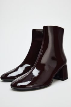 FAUX PATENT LEATHER ROUND TOE ANKLE BOOTS - Burgundy Red | ZARA United States