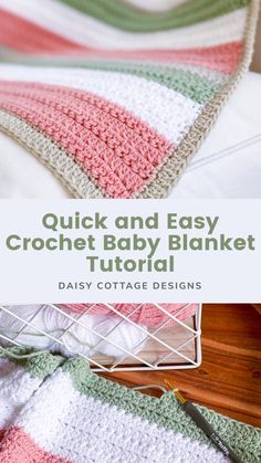 a crocheted blanket with text that reads textured stripes baby blanket free crochet pattern daisy cottage designs