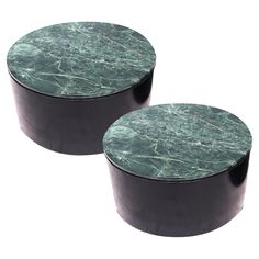 two black and green marble tables on white background