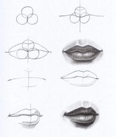 various types of lips drawn in pencil