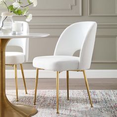 Rouse Dining Room Side Chair in White Gold Dining, Velvet Dining Chair, White Dining Room, White Upholstery, White Dining Chairs, Chair White, Gold Legs, Upholstered Side Chair