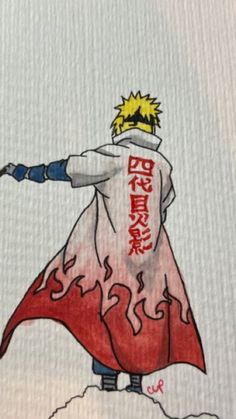 a drawing of naruto standing on top of a snow covered hill with his arms outstretched