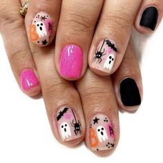 Nails Short Square, Black Ghost, Press On Nails Short, Nail Art Glitter, Manicure Tips