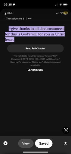 the bible app on an iphone with text reading, give thanks in all curcumstance