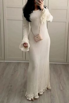 Style White Maxi Dress, Brunch Vibes Outfit, Classy Clothes Women, Silk Dress With Sweater, Hospital Interview Outfit, Godmother Outfit Church, Cold Church Outfit, Cute Dress Designs, Rich Outfits Classy Chic