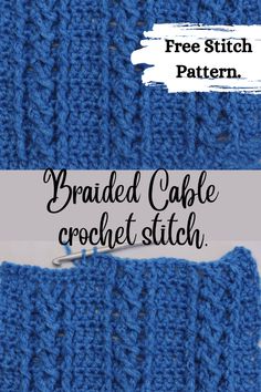 the finished crochet stitch is shown in blue