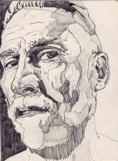 a black and white drawing of a man's face