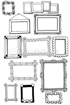 hand drawn frames and borders for photos or text on white background stock photo, royalty illustration