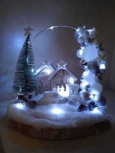 a christmas scene with lights and decorations