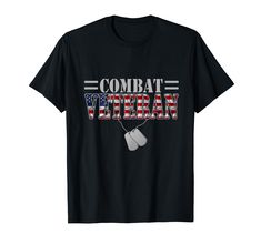 a black t - shirt with the words combat veteran written in red, white and blue