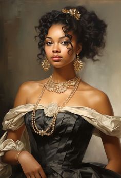 Black Princess Painting, Black Princess Fantasy Art, Black Princess Face Claim, Royal Black Hairstyles, Black Regency Aesthetic, Black Bridgerton Aesthetic, Black Victorian Aesthetic, Black Royalty Art, Black Princess Hairstyles