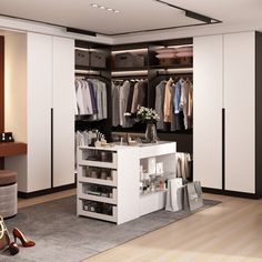 the closet is organized and ready to be used as a dressing room or office space