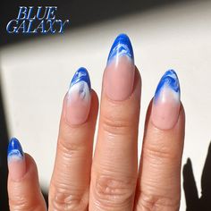 White Marble Design, Medium Coffin, Long Stiletto, Prom Inspo, Blue Galaxy, French Tips, Homecoming Nails, Marble Nails