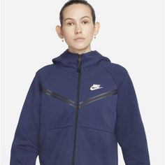 Navy Blue Fleece Full Zip Hoodie. Size Large. Tech Fleece Women, Blue Fleece Hooded Jacket Athleisure, Blue Track Jacket With Drawstring Hood For Fall, Blue Fleece Hooded Jacket In Athleisure Style, Blue Fleece Hooded Jacket Athleisure Style, Nike Hooded Fleece Jacket For Fall, Blue Fleece Jacket With Drawstring Hood For Fall, Blue Athleisure Hooded Jacket For Fall, Blue Fleece Athleisure Hooded Jacket