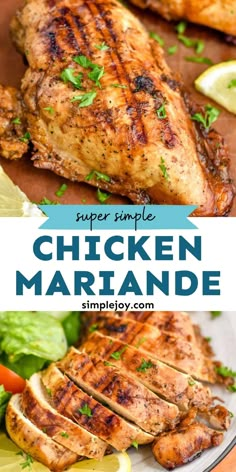 chicken marinade on a plate with lemons and lettuce