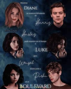 the twilight saga movie poster with many different characters and their names in spanish, english, and french