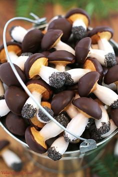 a bowl filled with chocolate covered marshmallows