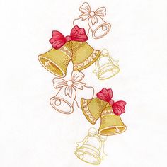 three bells with bows on them are embroidered onto the side of a piece of paper