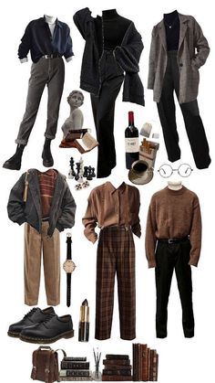 Dark Academia Outfit Inspo Men, Dark Academy Men Outfit, Retro Vibes Outfit Men, Dark Academia Outfit For Men, Boys Vintage Outfits, Dark Academia Fits Men, Dark Acedamia Outfit Ideas Men, Dark Academia Clothing Men, Soft Academia Aesthetic Outfits Men