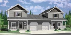 this is an artist's rendering of two story house plans with attached garages