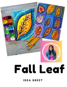 the fall leaf idea sheet is shown with markers, pencils and crayons