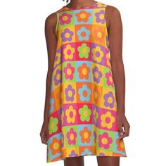 Loose-fit, mid-length sleeveless dress with silky handfeel. Printed on both sides. Machine washable. Size range XS-2XL. Choose Happy. Choose Joy. Choose Happy Flower Power Colors Seamless Pattern Print Summer Multicolor A-line Floral Dress, Multicolor A-line Summer Floral Dress, Retro Sleeveless Dress With Floral Print For Spring, Retro Multicolor Sleeveless Dress For Spring, Retro Sleeveless Midi Dress With Floral Print, Multicolor Floral Print A-line Mini Dress, Multicolor A-line Sleeveless Dress With Floral Print, Power Colors, Happy Flowers