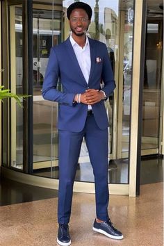 Classic Navy Blue Slit Fit Notched Lapel Two Pieces Bespoke Men Suit Prom Outfits For Guys, Classic Suits, Suits And Sneakers, Prom Suit, Black Suit Wedding, Suits Men Business, Navy Blue Suit, Men Suit, Prom Suits