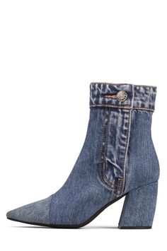 FINITE-JN Jeans Crafts, Chunky Heeled Boots, Jeans Ideas, Blue Jeans Crafts, Denim Boots, Denim Shoes, Womens Boots Ankle, Jeffrey Campbell, Blue Shoes