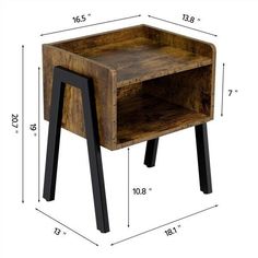 the side table is made out of wood and has black legs