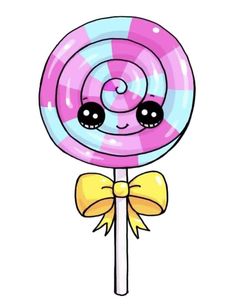 a pink and blue lollipop with a yellow bow on it's head