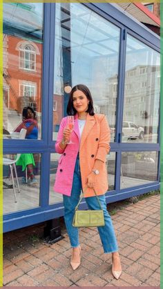 #viralvideo #tiktok #transitionvideo #makeup #trending #creative Pop Of Color Purse Outfit, Business Colorful Outfits, Bright Womens Fashion, Outfits For Creative Professionals, Business Casual Outfits For Women Bright Colors, Pop Of Color Work Outfits, Fun Blazer Outfit, Bright Color Business Casual, Professional Colorful Outfits