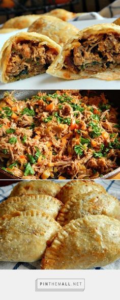 different types of pita breads with meat and vegetables in them on a plate