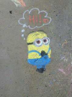 a chalk drawing of a minion on the ground