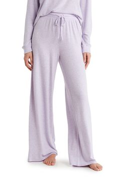 Keep comfy while you search for a new series to watch in these wide-leg pants cut from soft and stretchy fabric. Elastic/drawstring waist 73% rayon, 24% polyester, 3% spandex Machine wash, tumble dry Imported Fall Loungewear High-waisted Pants, Comfort Waistband Cozy Fit Bottoms For Loungewear, Cotton Lounging Bottoms, Stretch Cotton Bottoms For Loungewear, Comfy Long Lounge Pants, Comfy Long Pants For Lounging, Stretch Cotton Pants For Relaxation, Comfortable Full Length Wide Leg Pants, Comfortable Straight Pants For Relaxation