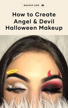 Devil Eye Makeup, Angel Costume Makeup, Hallowen Schminke, Angel Halloween Makeup, Halloween Eyeshadow, Angel And Devil Costume, Maquillage Halloween Simple, Beautiful Halloween Makeup, Demon Makeup