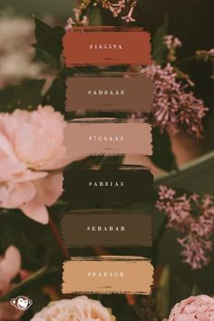 flowers with the names of each flower on them in different colors and sizes, including pinks