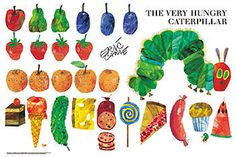 the very hungry caterpillar poster with many different foods and candys on it