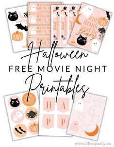 free halloween movie night printables for kids and adults to use on their crafts