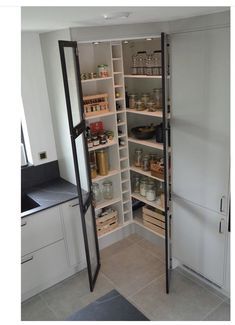 an open pantry with lots of food in it