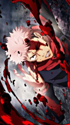 an anime character is surrounded by blood