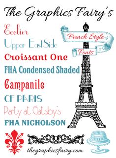 the graphics fairy's eiffel tower, paris sign, and other graphic elements