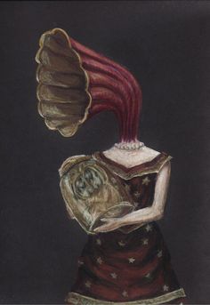 a drawing of a woman in a dress holding a fan