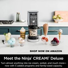 an advertisement for the ninja cream deluxe ice cream maker